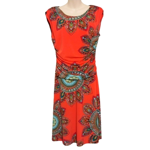 En Focus Petite Artsy Fun Ruched Dress Sz 12P - Picture 1 of 7